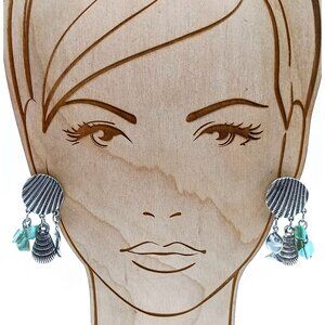 Beachy Seashell Dangle Earrings, Fish Charms and Shimmering Blue Abalone Shell